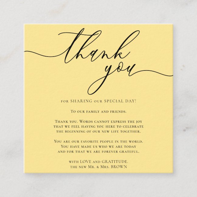 Butter Yellow Custom Photo Thank You Enclosure Card