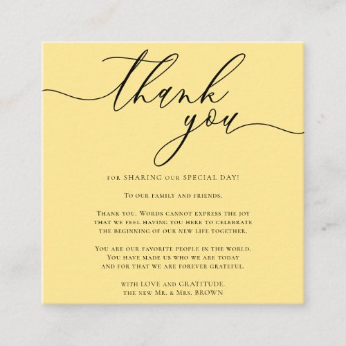 Butter Yellow Custom Photo Thank You Enclosure Card