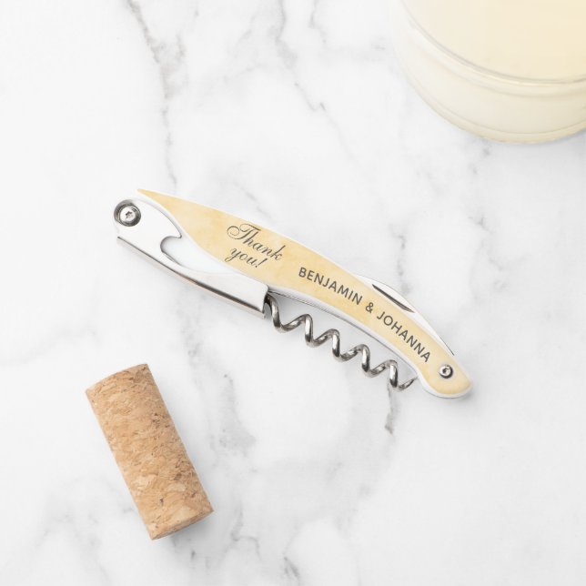 Butter Yellow Custom Wedding Thank You Favors Waiter's Corkscrew (Front)