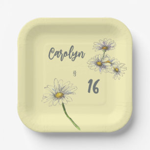 Butter Yellow Daisy Named & Aged Birthday Party Paper Plates