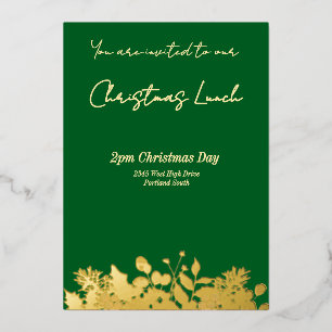 Butter Yellow & Deep Green Floral Merry Christmas Foil Invitation