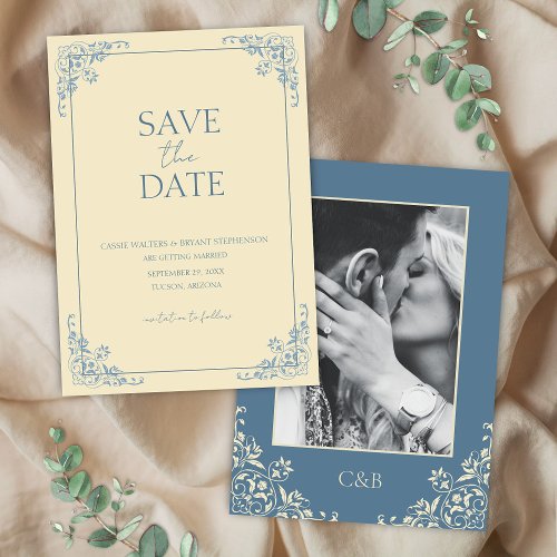 Butter Yellow Dusty Blue Minimal Save the Date Invitation