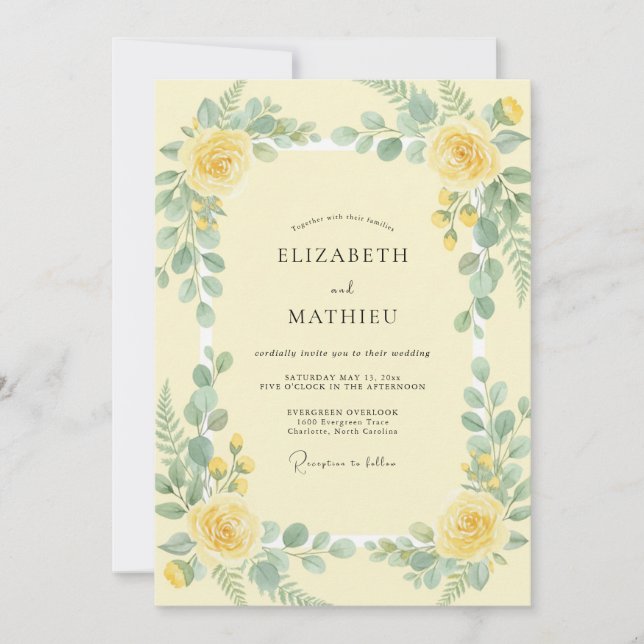 Butter Yellow Eucalyptus Wedding Invitation (Front)