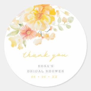 Butter Yellow Floral Bridal Shower Thank You Favor Classic Round Sticker