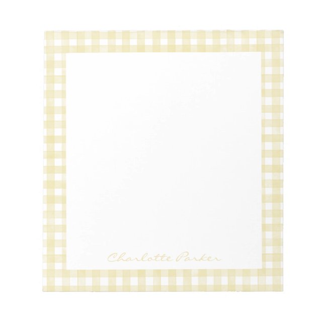 Butter Yellow Gingham Custom Name Notepad (Front)