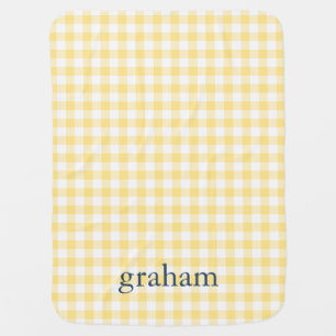 Butter Yellow Gingham Monogrammed Baby Blanket