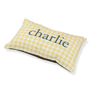 Butter Yellow Gingham Monogrammed Pet Bed