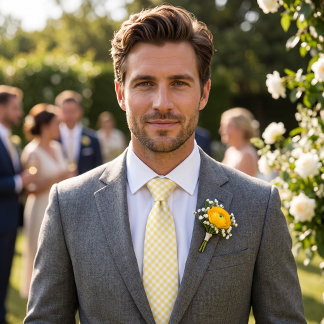 Butter Yellow Gingham Neck Tie