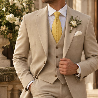 Butter Yellow Gold Acanthus Leaf Column Print Neck Tie