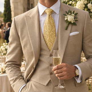 Butter Yellow Gold Baroque Damask Elegant Neck Tie