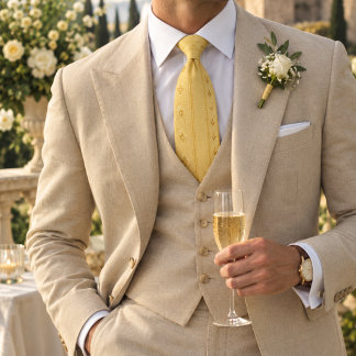 Butter Yellow Gold Herringbone Fleur Stripe Neck Tie