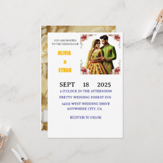 Butter yellow & green Elegant floral Invitation