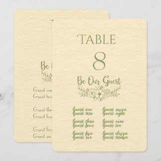 Butter Yellow & Green Table Number and Place Card 