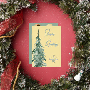 Butter yellow & Green Watercolor Christmas Tree Foil Holiday Card