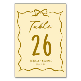 Butter Yellow Hand Drawn Bow Wedding Table Number