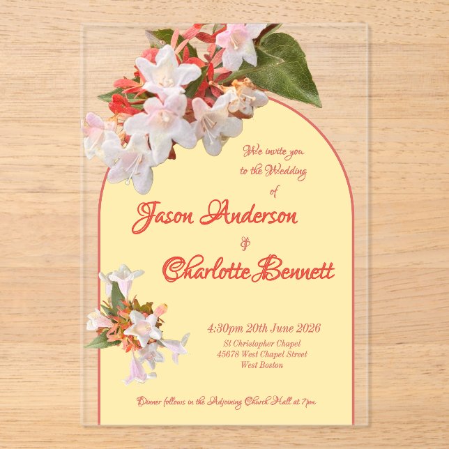 Butter Yellow & Honeysuckle Photo Wedding Acrylic Invitations (Front)