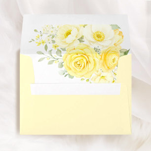 Butter Yellow Ivory Floral Wedding Liner Addressed Envelope
