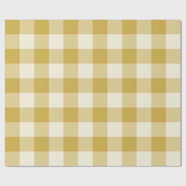 Butter Yellow Large Gingham Check Plaid Wrapping Paper (Flat)