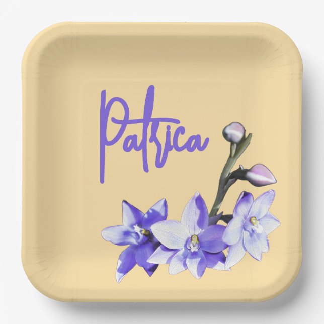 Butter Yellow & Lilac SunOrchid Birthday Paper Plates (Front)