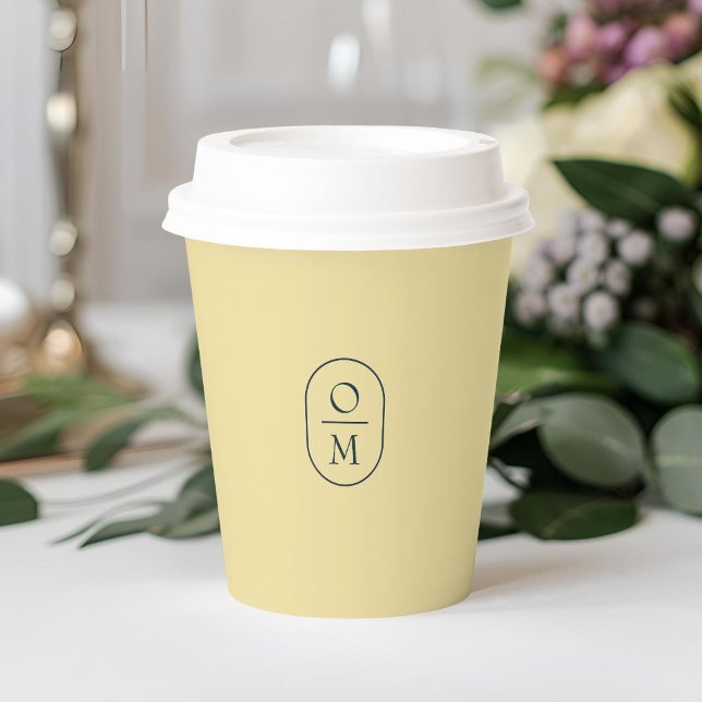 Butter Yellow | Minimal Monogram Wedding Paper Cups (Creator Uploaded)