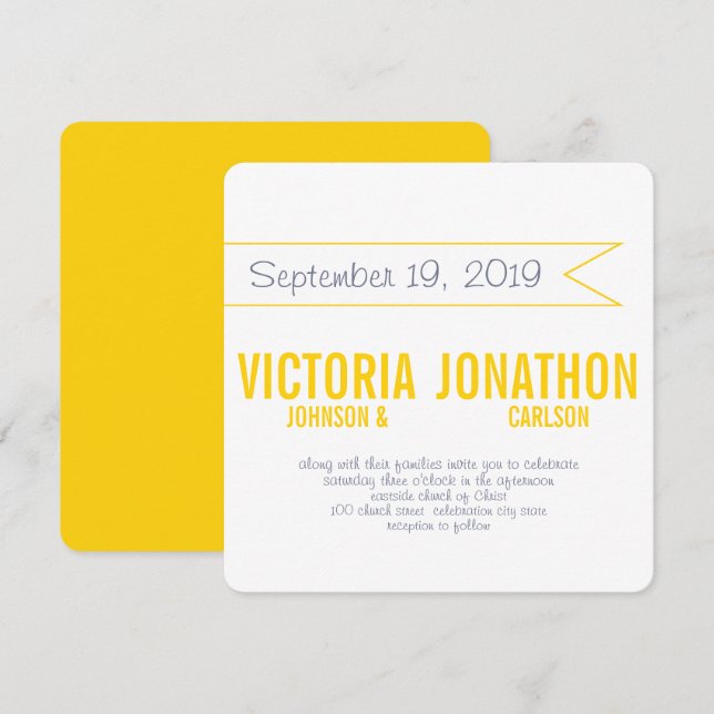 Butter Yellow Modern Typography Wedding Invitation (Front/Back)