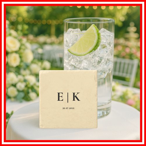 Butter Yellow Monogram Wedding Stone Coaster