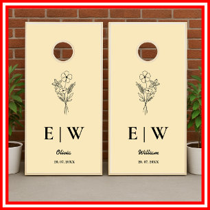 Butter Yellow Monogram Wildflower Wedding Cornhole Set
