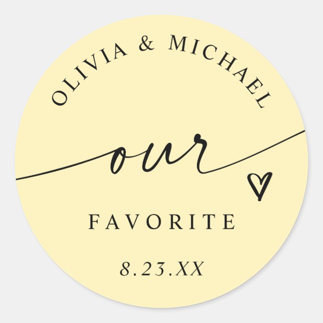 Butter Yellow Our Favorite Wedding Treat Bag Classic Round Sticker (Front)