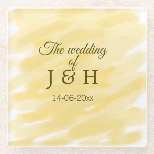 Butter yellow pastel the wedding of couple name le glass coaster