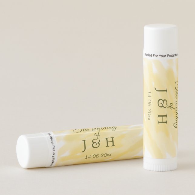 Butter yellow pastel the wedding of couple name le lip balm (Front)