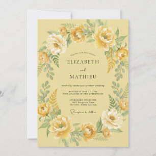 Butter Yellow Ranunculus Grey Eucalyptus Wedding Invitation