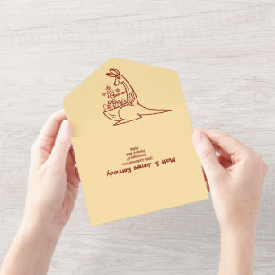 Butter Yellow & Red Australian Animals Birthday All In One Invitation