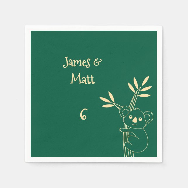 Butter Yellow & Red Australian Animals Birthday  Napkins (Front)