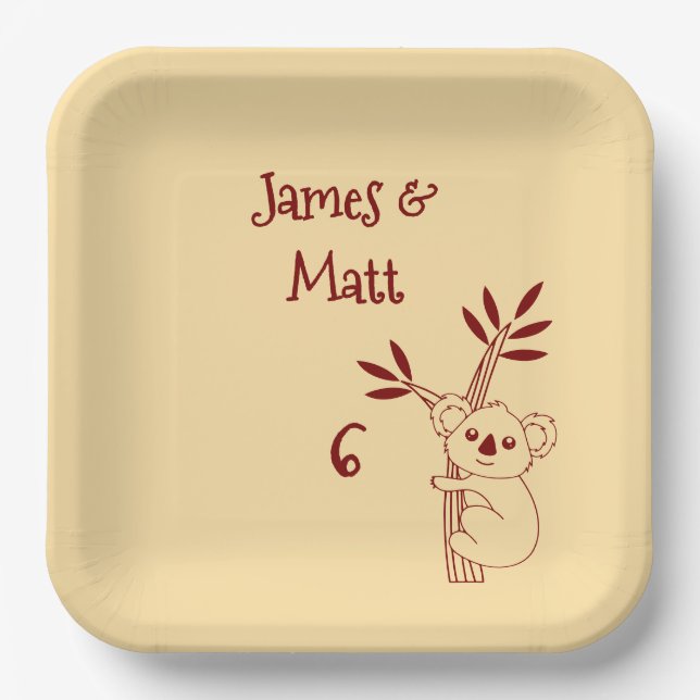 Butter Yellow & Red Australian Animals Birthday  Paper Plates (Front)