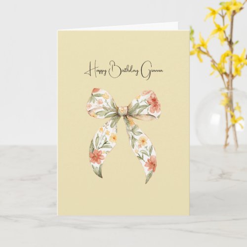 Butter Yellow Red Floral Bow Birthday Card