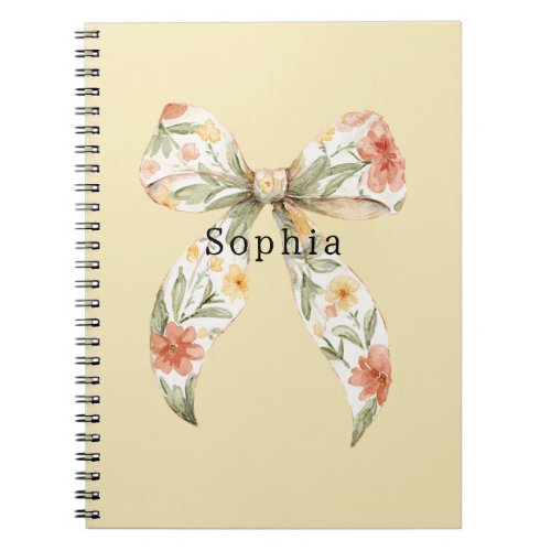Butter Yellow Red Floral Bow Notebook