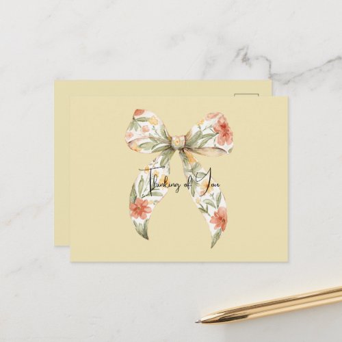 Butter Yellow Red Floral Bow Postcard