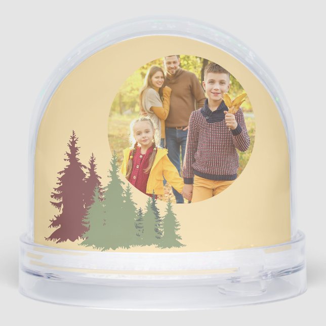 Butter Yellow Red & Green Pine Tree Christmas Snow Globe (Back)