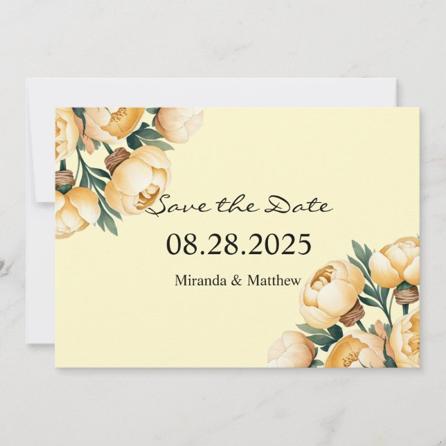 Butter-Yellow Rose Bouquet Save the Date Invitation (Front)