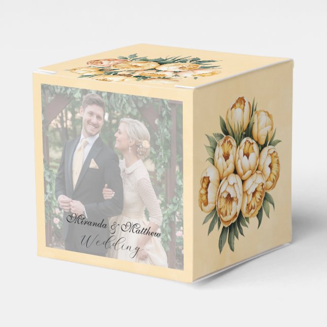 Butter-Yellow Rose Bouquet Wedding Photo Favor Boxes (Front Side)