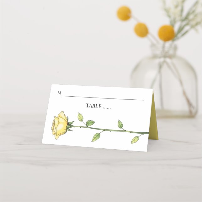 Butter yellow rose flowers romantic floral escort place card (Front)