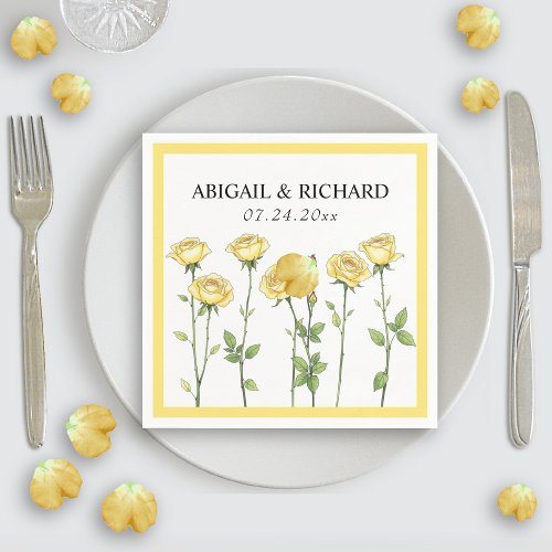 Butter yellow rose flowers romantic floral wedding napkins
