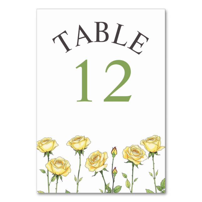 Butter yellow rose flowers romantic floral wedding table number (Front)