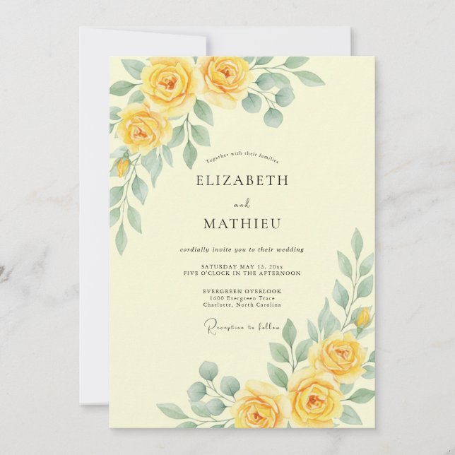 Butter Yellow Rose Wedding Invitation (Front)