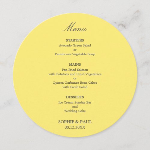 Butter Yellow Round Wedding Menu