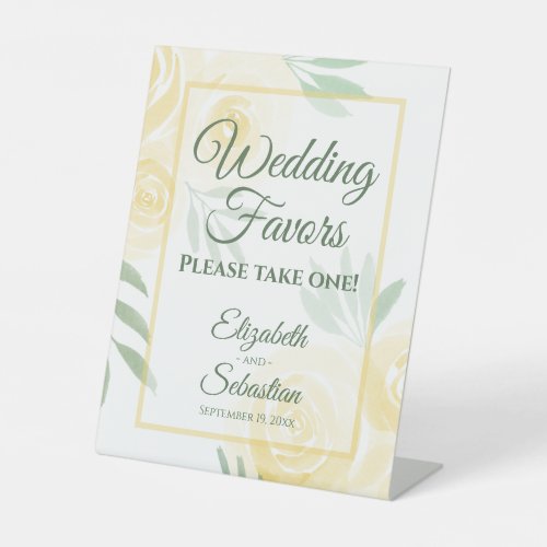 Butter Yellow & Sage Boho Roses Wedding Favors Pedestal Sign