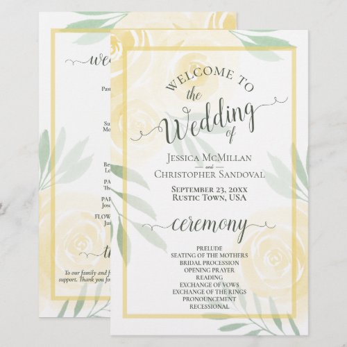 Butter Yellow & Sage Roses Budget Wedding Program