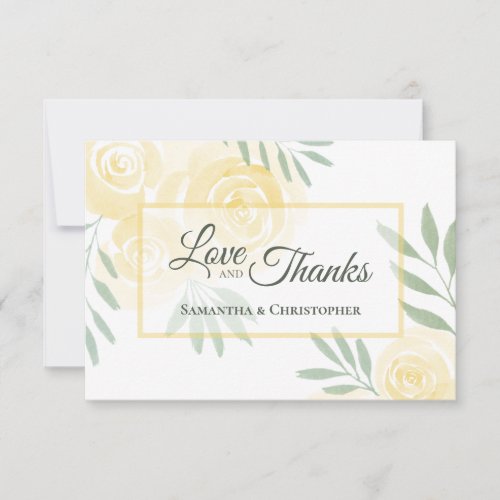 Butter Yellow &amp; Sage Roses Love &amp; Thanks Wedding Thank You Card