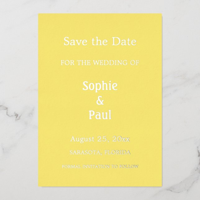 Butter Yellow Save the Date Foil Invitation (Front)