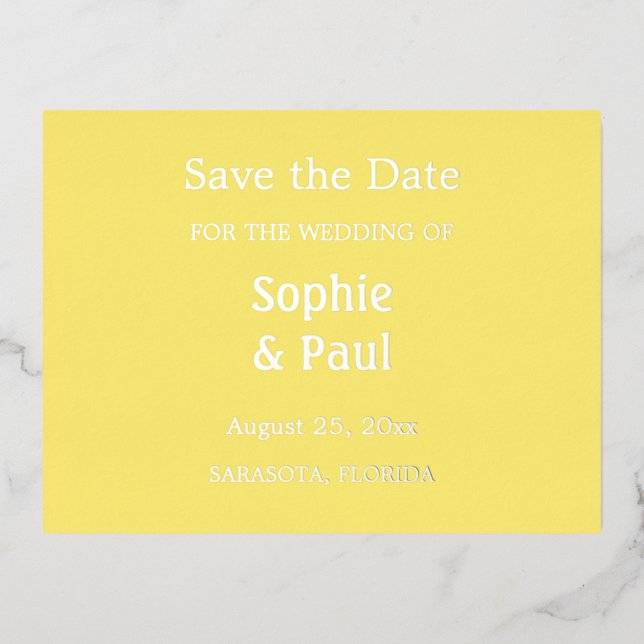 Butter Yellow Save the Date Foil Invitation Postcard (Front)